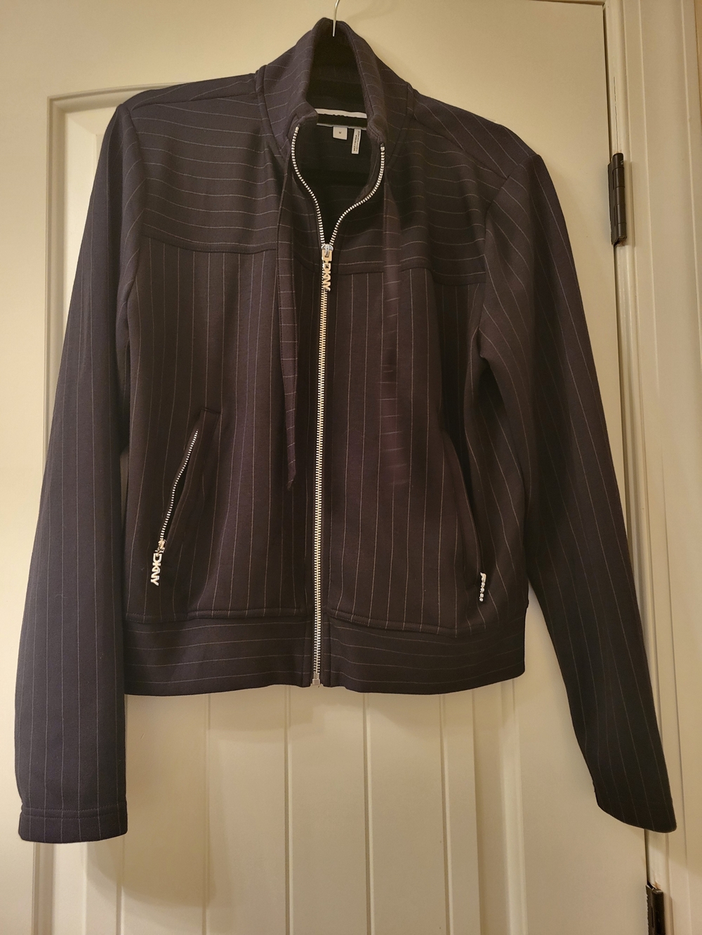 Dark Navy Pinstripe Zip-Up Jacket